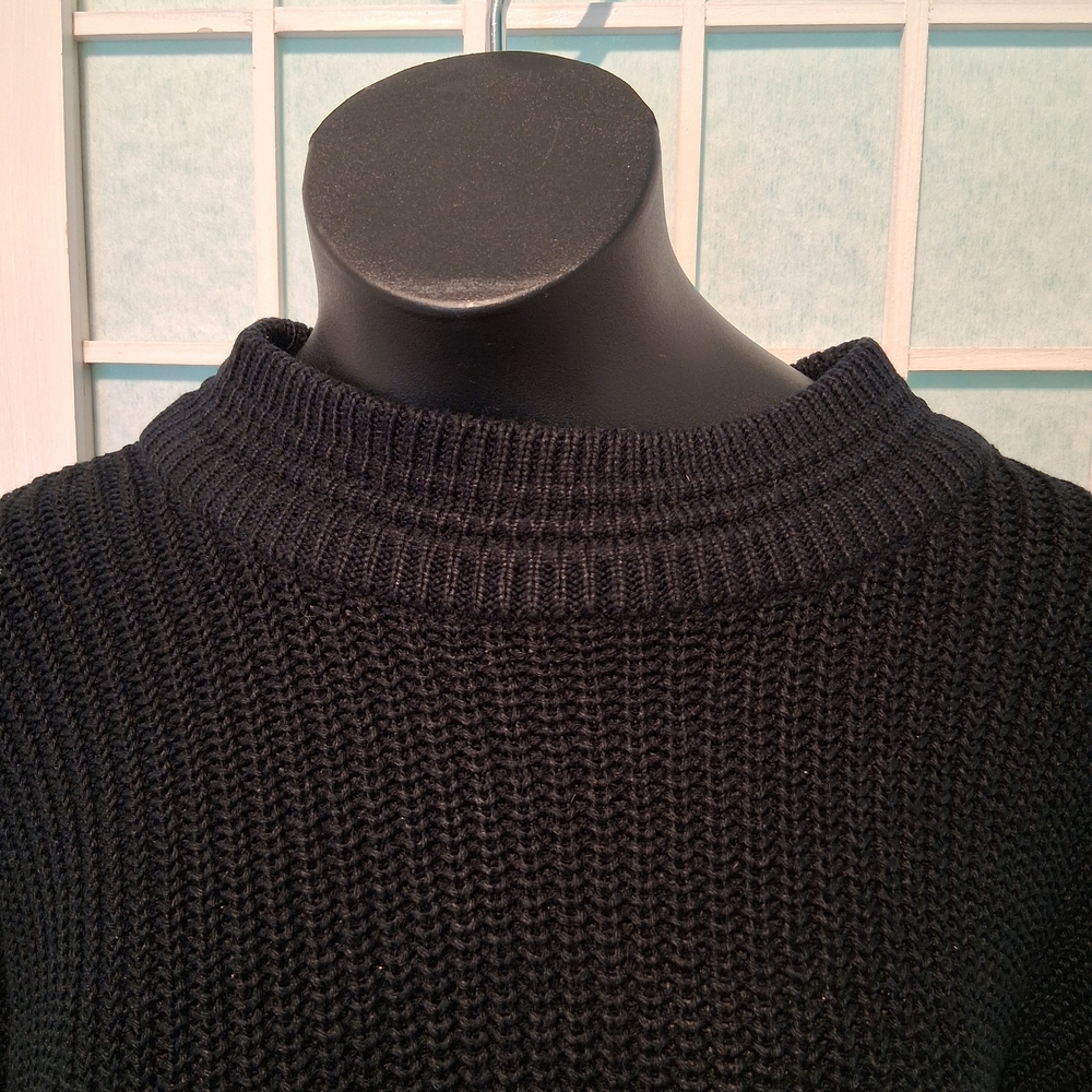 L Detailed Elegant Black Crewneck Sweater for Women 6263